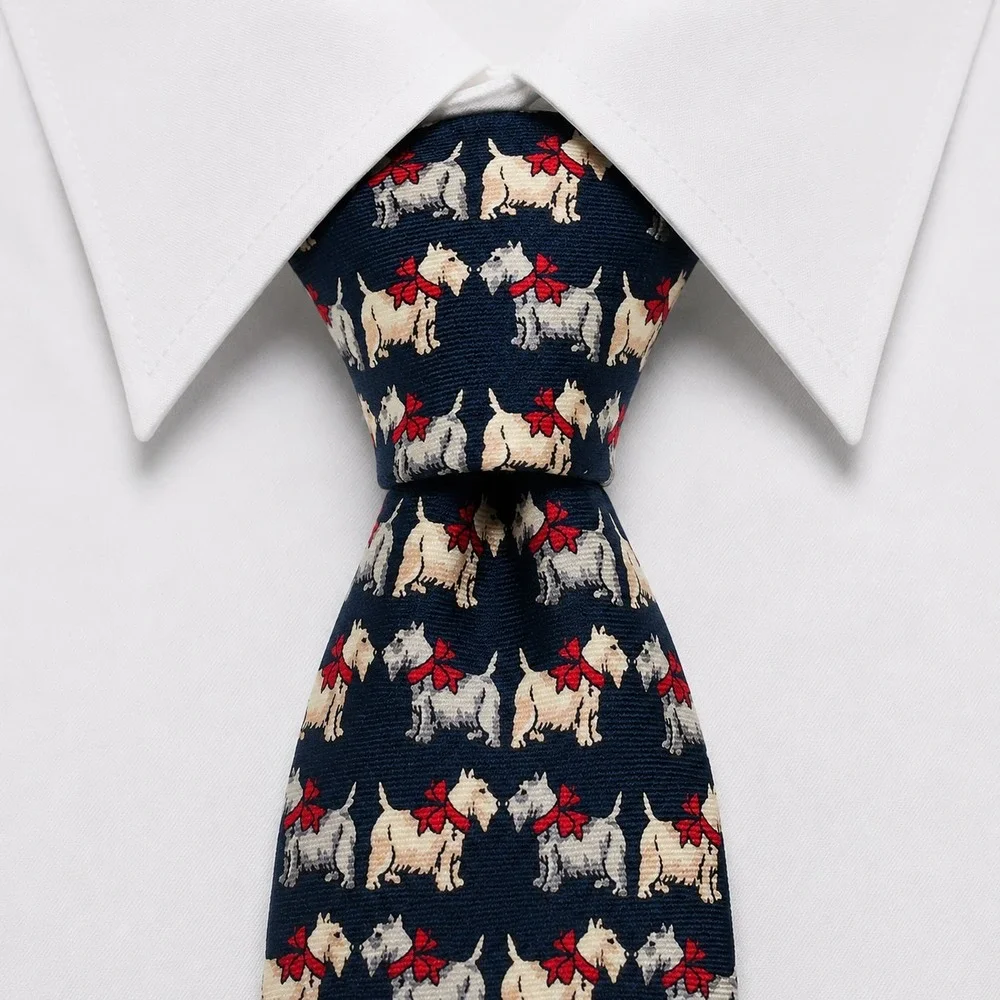 Beaufort Tie Rack Necktie Mens  Navy Blue Scottie Dog Silk Made in Italy Novelty